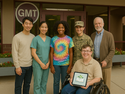 A group of people smiling